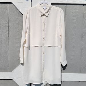 J. Jill Cream Button Polyester Front Long Tunic Blouse Top Sz M